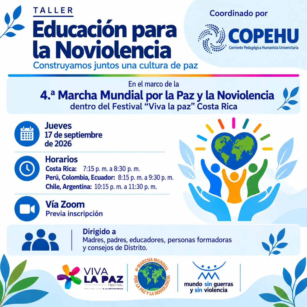 COPEHU invita al taller virtual “Educación para la Noviolencia”
