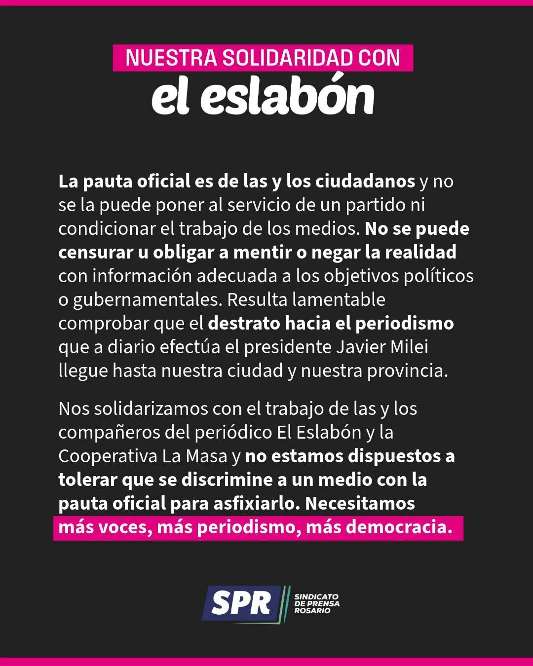 Controversia por caso Cerimedo: el SPR se solidariza con el semanario «El Eslabón»
