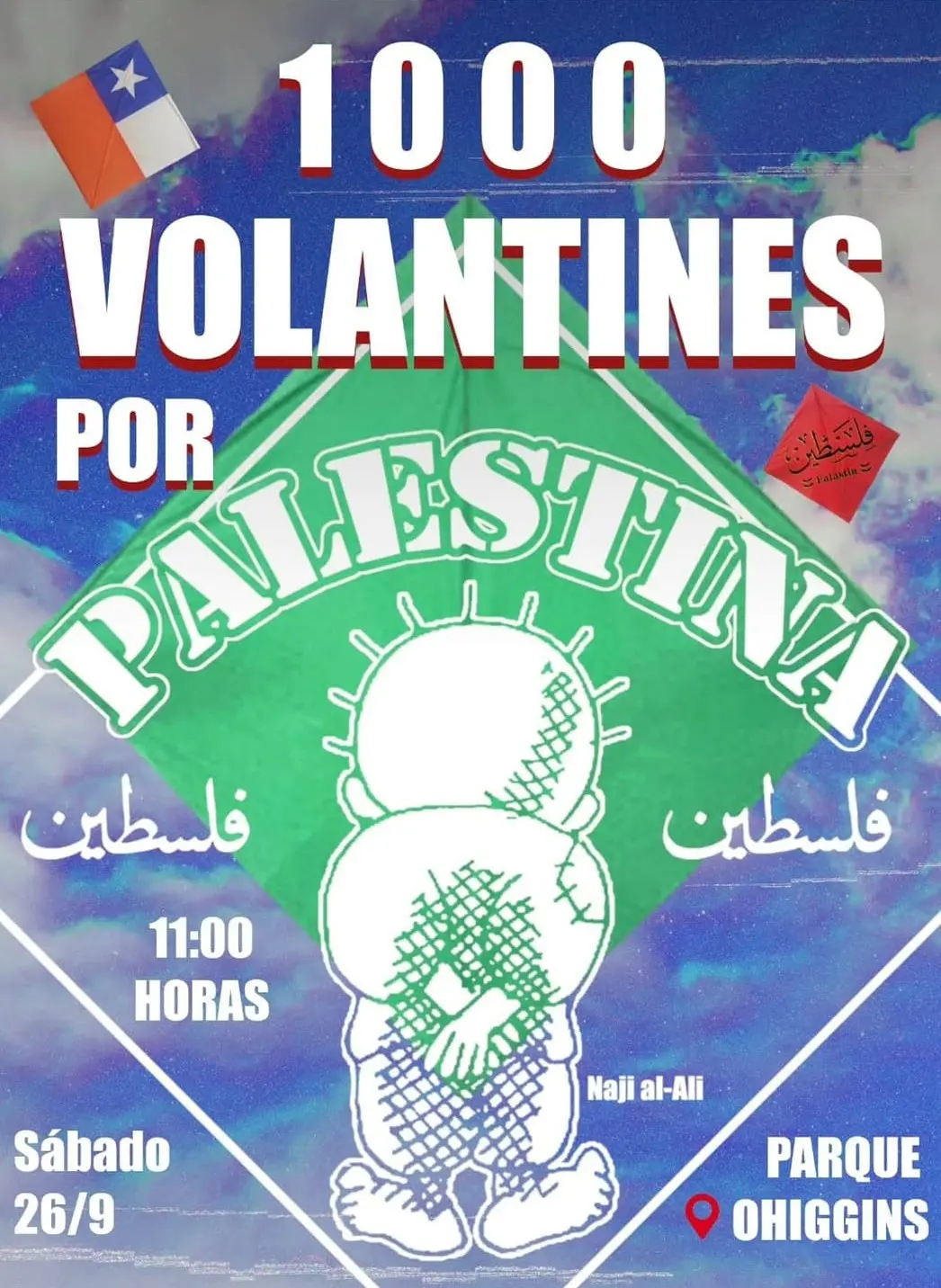 1000 volantines por las infancias palestinas, este sábado 26 en el Parque O’Higgins